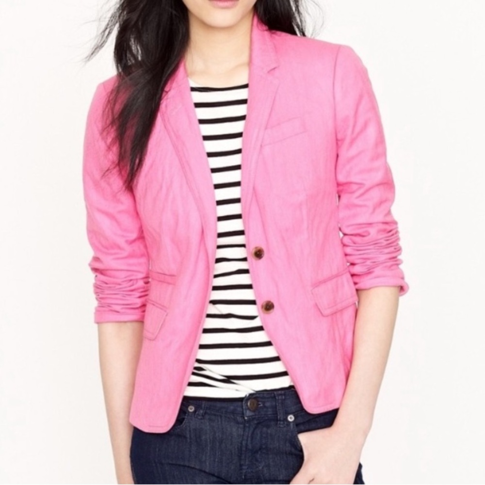 J Crew Classic Schoolboy Linen Blazer 2-Button Lined Vibrant Pink Sz 0 Career
